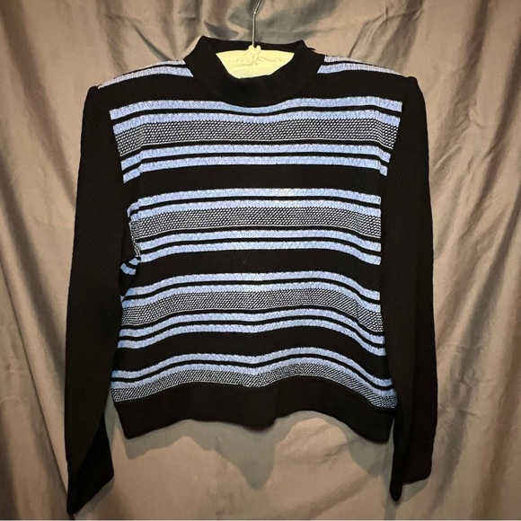St. John Collection Black and blue striped pullover Size Large - Picture 1 of 7
